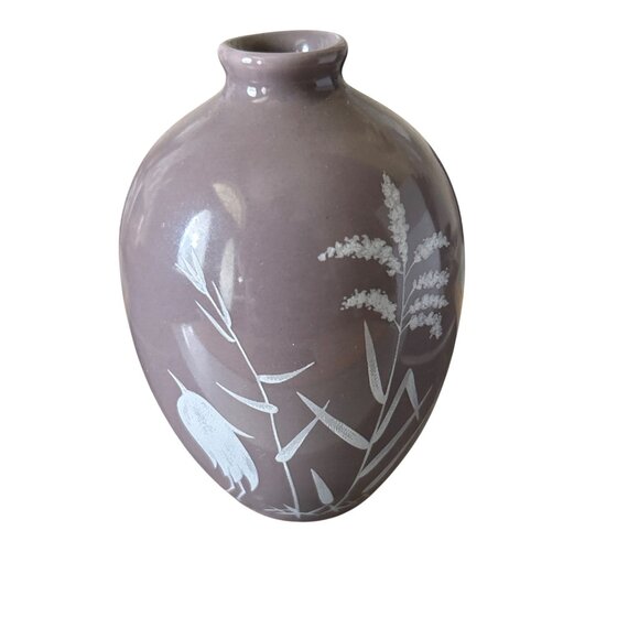 Vtg 1983 Franklin Porcelain Mini Vase Shino Ware Ieyasu Gray White Floral Japan - Picture 2 of 8